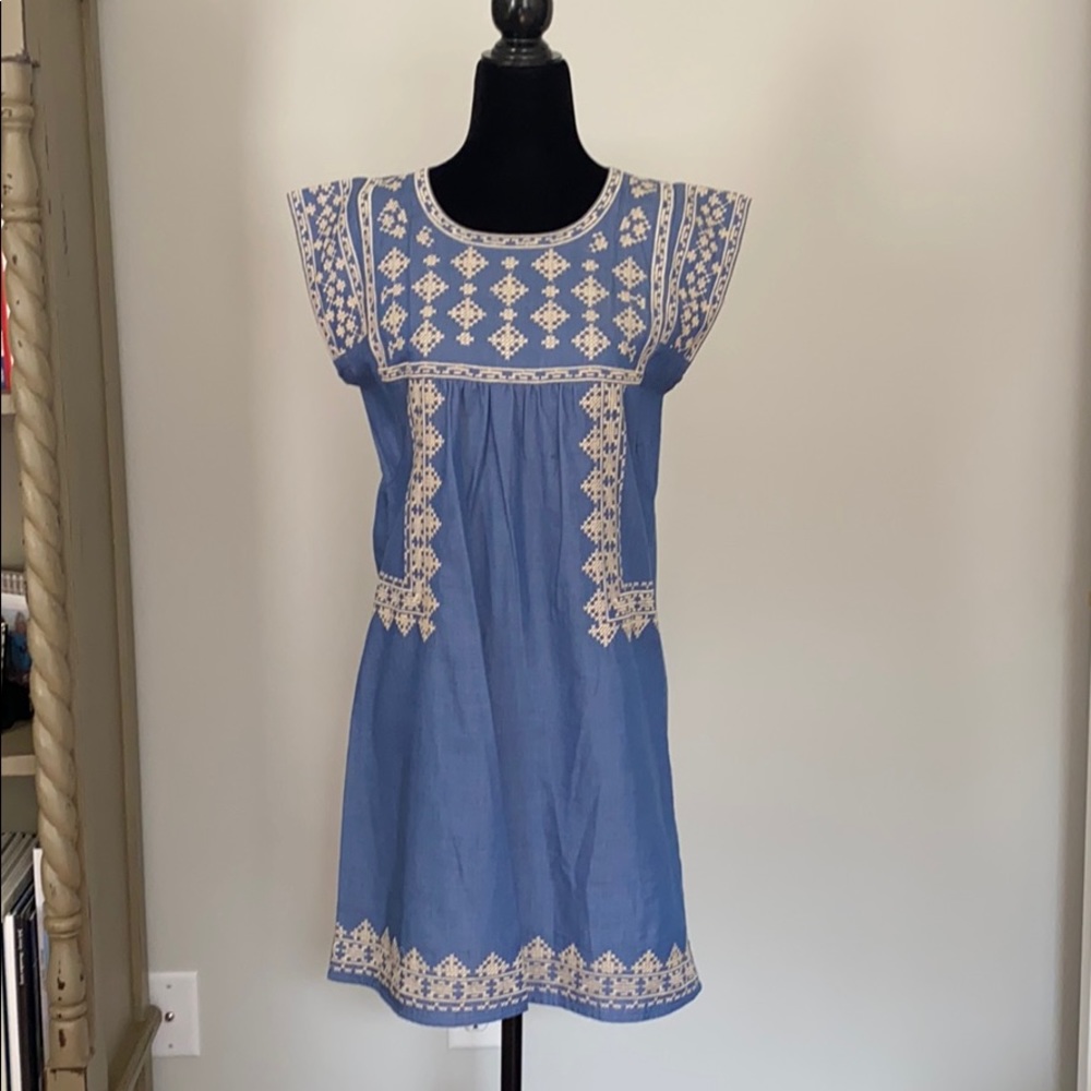 Blue smocked shift dress by Joy Joy